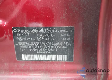 2013 Hyundai Elantra Gls/Limited из США, поврежденный, VIN 5NPDH4AE2DH238243